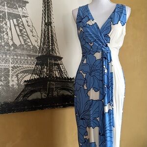 Maggy London Blue and White Floral Midi Dress